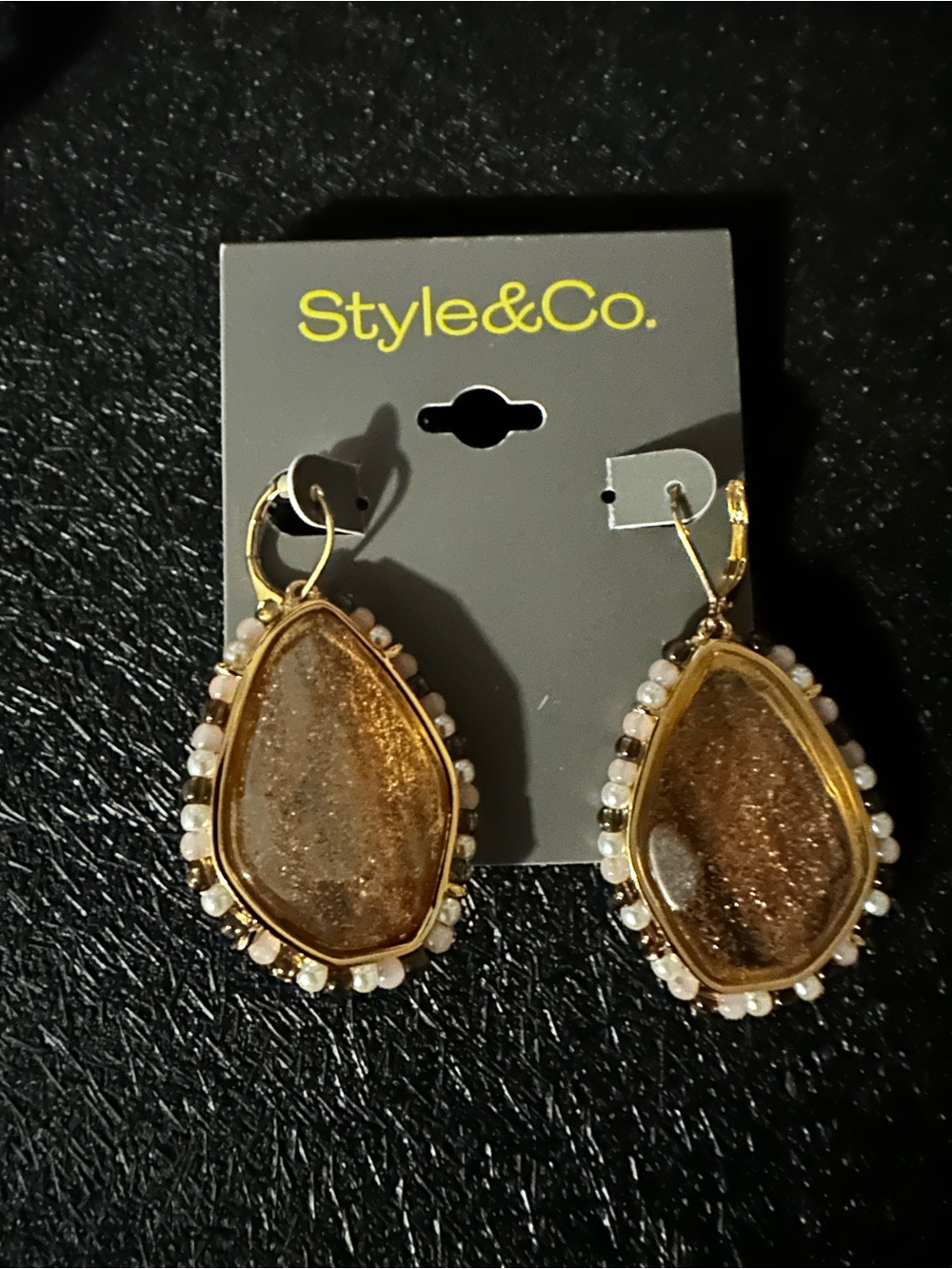 Style & Co. Gold and Brown Teardrop Earrings with Pearl Accents